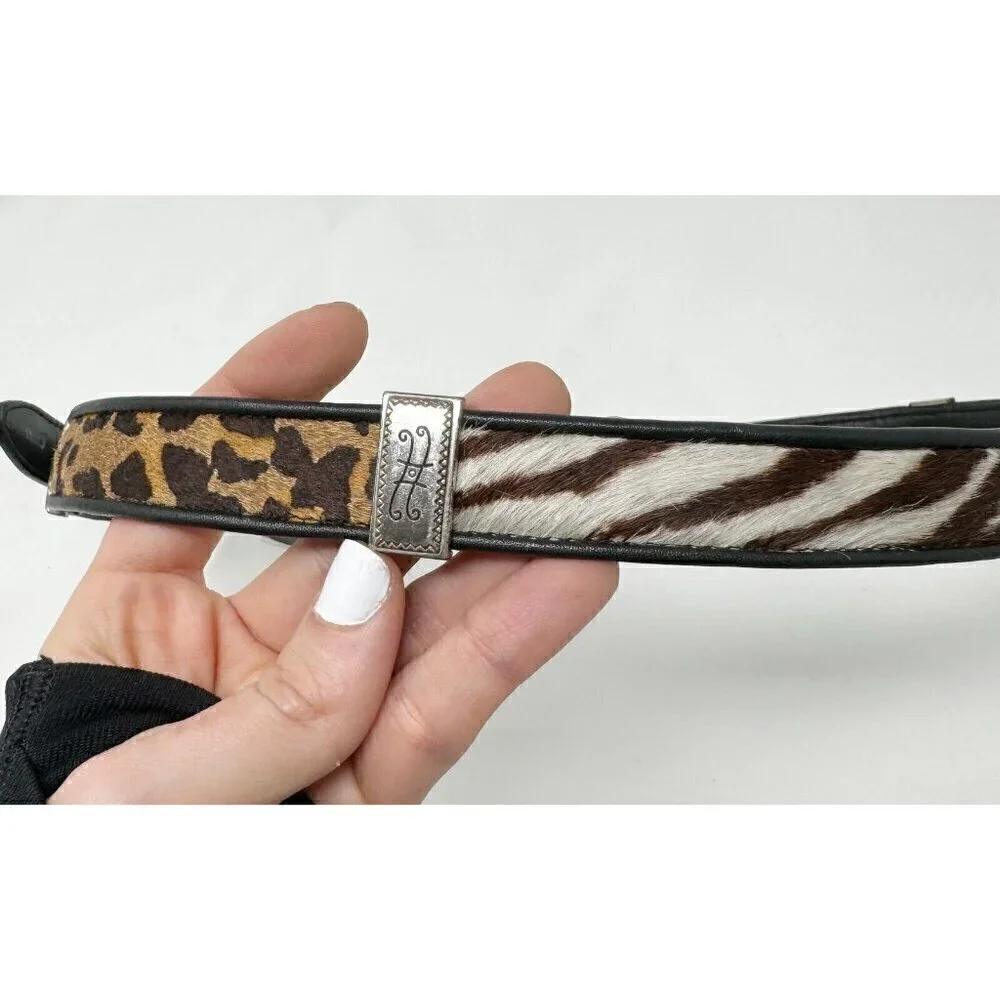 Brighton Sz M/L Black Leather Leopard Print Pony Calf Hair Patchwork Belt Mix